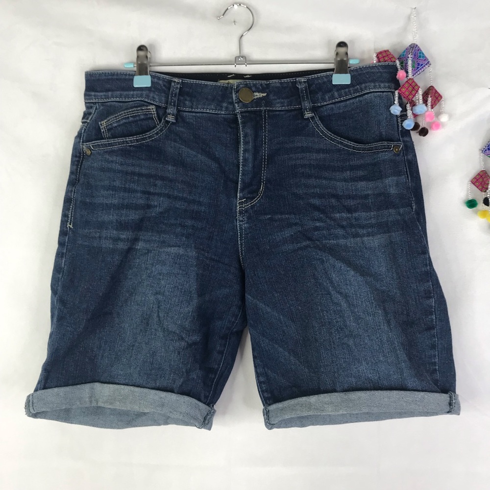Democracy dark wash “AB” Technology hi-waisted denim bermuda shorts